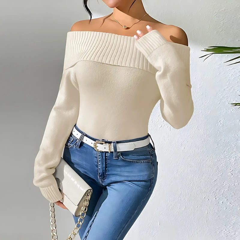Soft Knit Off-Shoulder Slim Sweatshirt