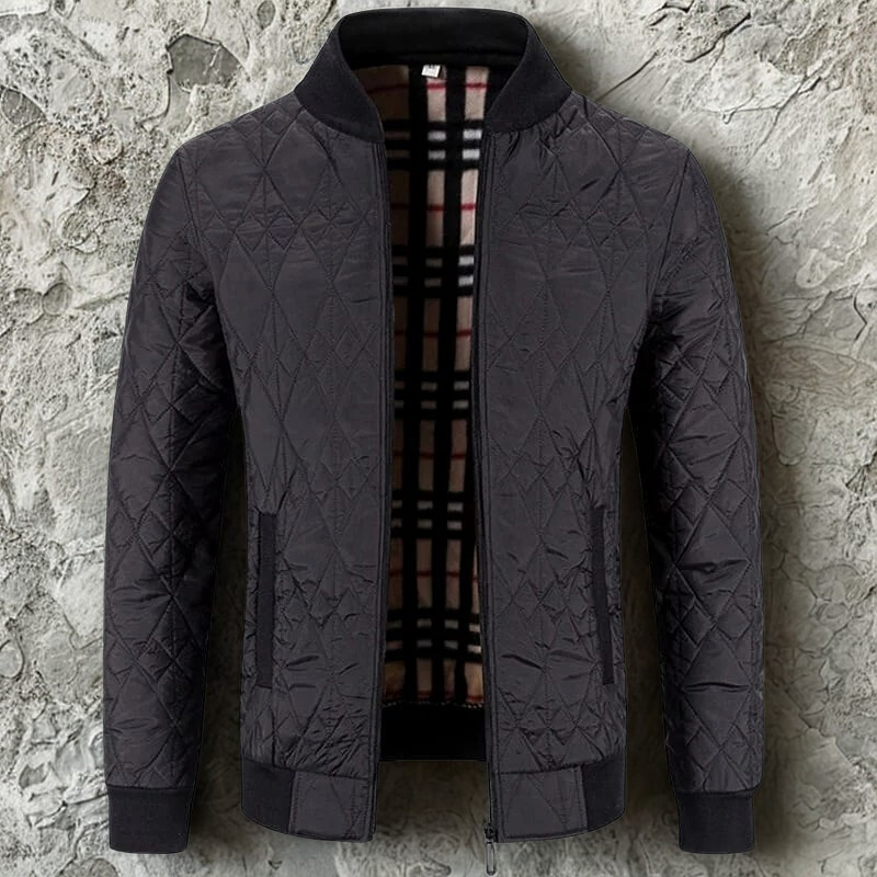 Diamond Quilted Ribbed Collar Jacket