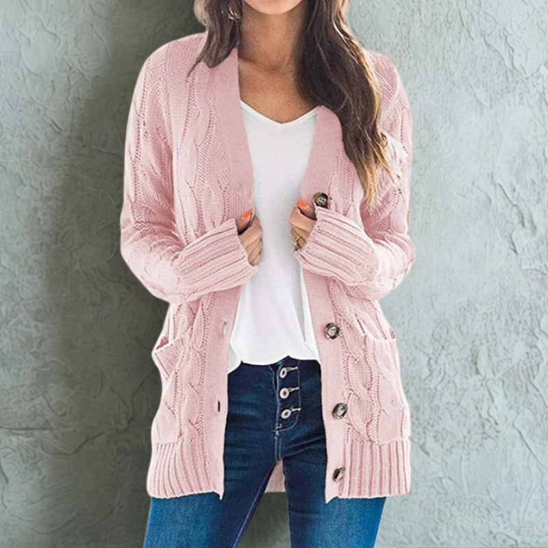 Chunky Cable Knit Relaxed Fit Cardigan Sweater