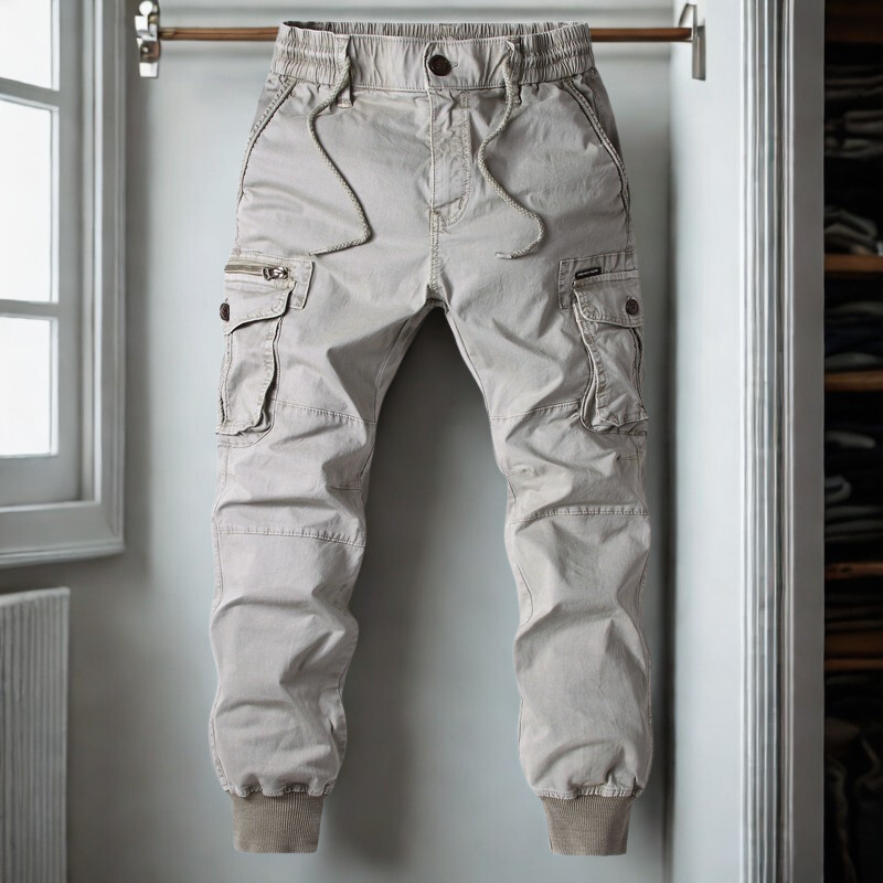 Elastic Waist Cotton Blend Relaxed Fit Cargo Pants