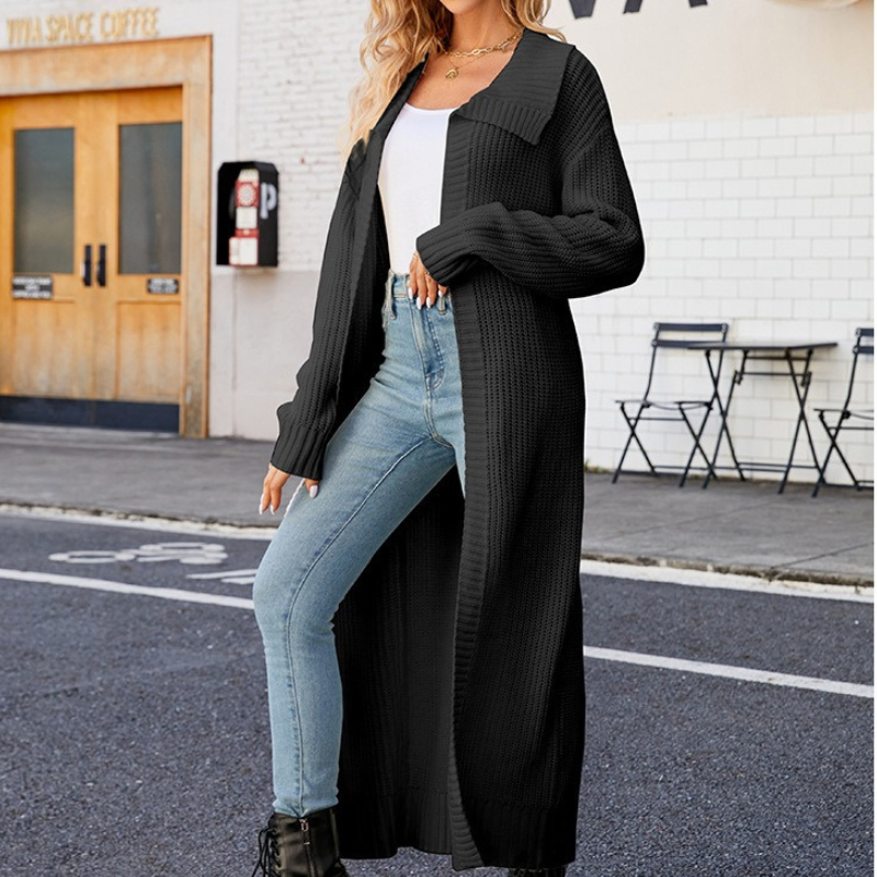 Wool Knit Wide Lapel Maxi Cardigan