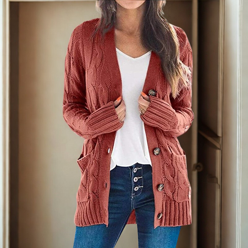 Chunky Cable Knit Relaxed Fit Cardigan Sweater