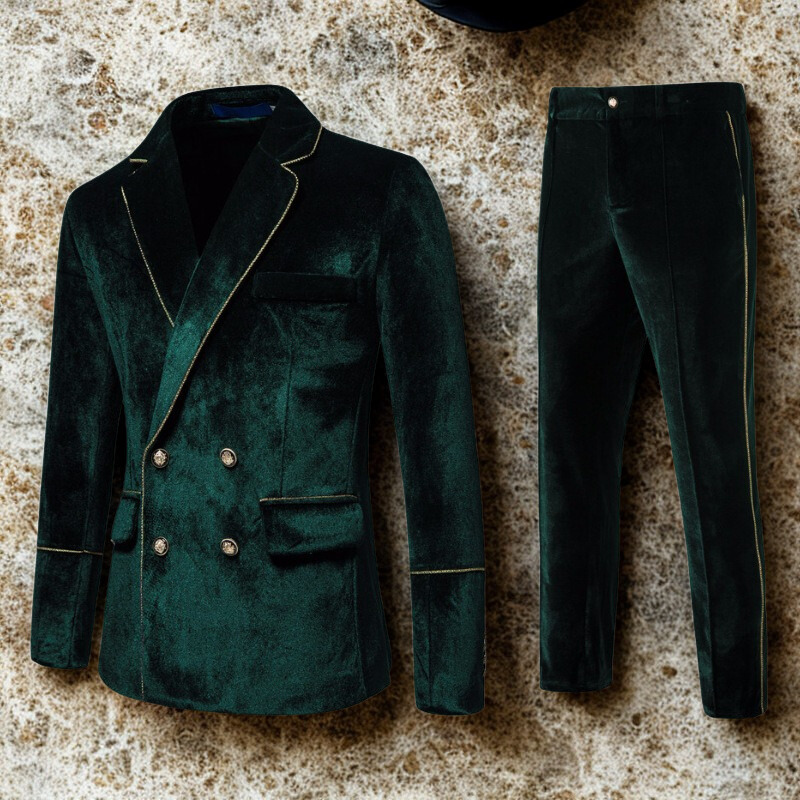 Velvet Tailored Fit Double-Breasted Two-Piece Set