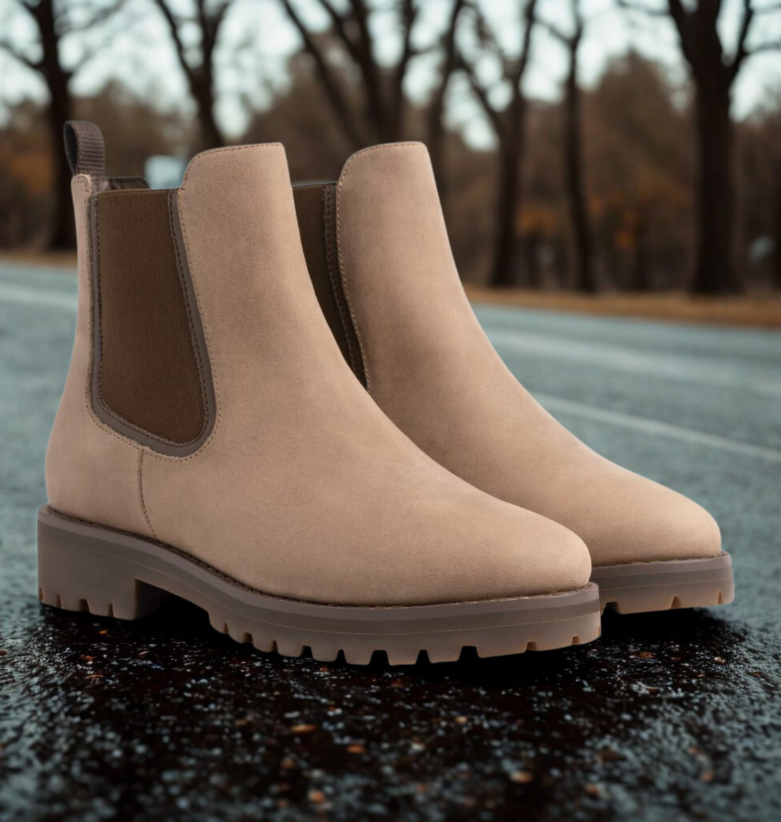 Nubuck Elastic Goring Lug Sole Ankle Boots