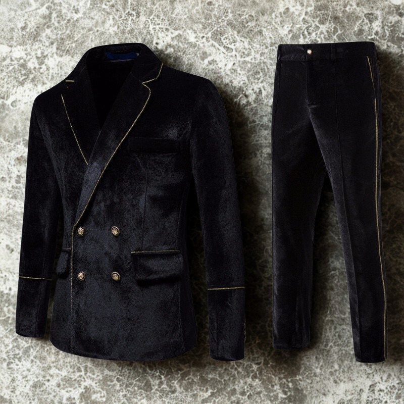 Velvet Tailored Fit Double-Breasted Two-Piece Set