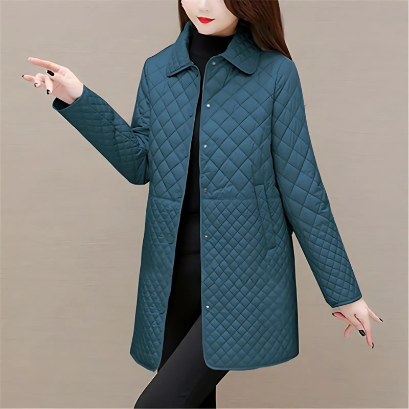 Rhombus Pattern Relaxed Fit Quilted Coat