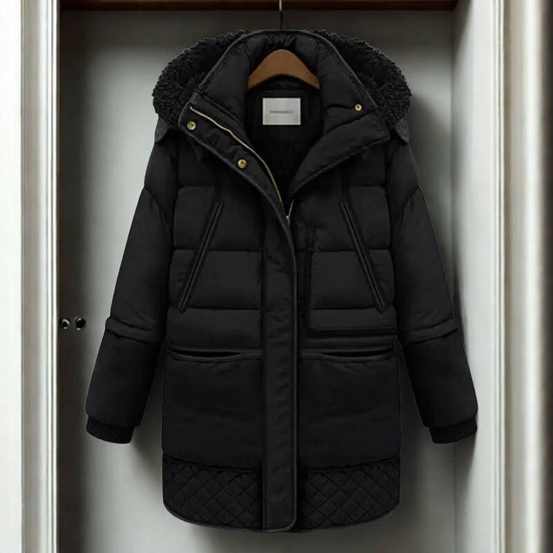Oversized Quilted Plush Hood Padded Coat