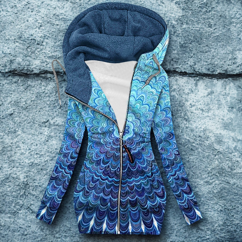 Fleece Lined Heart Print Hooded Cardigan