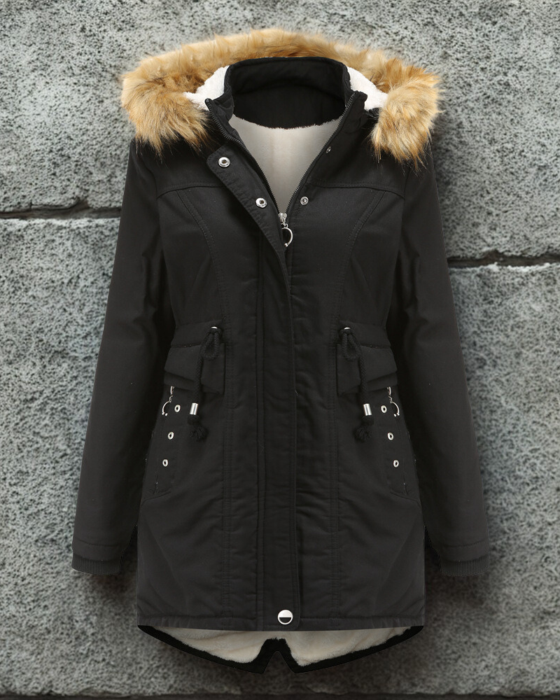 Weather-Resistant Faux Fur Hood Parka Jacket