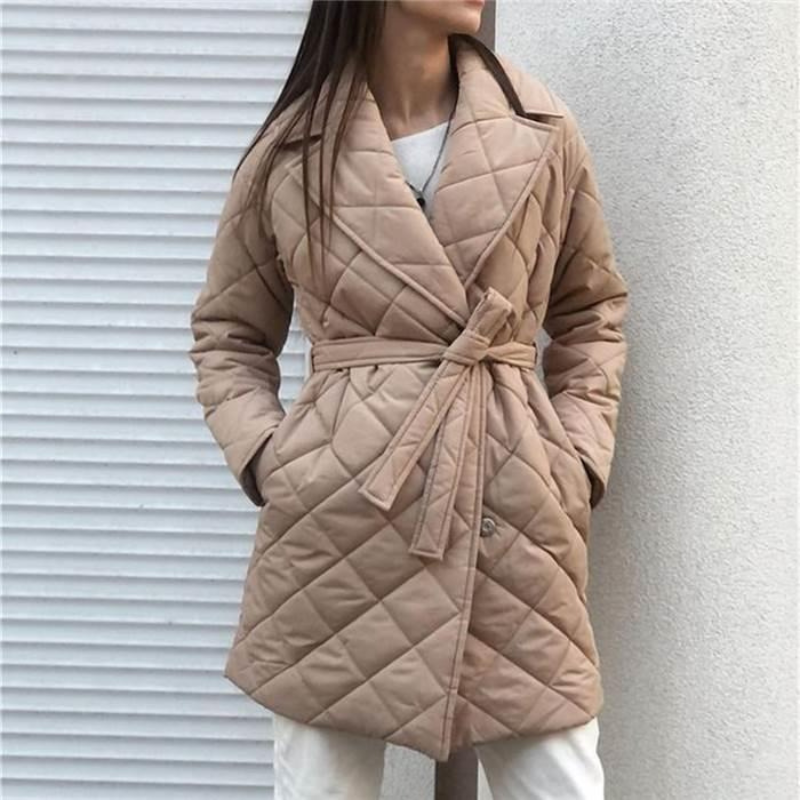 Insulated Quilted Belted Mid-Length Coat