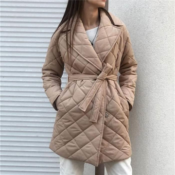 Insulated Quilted Belted Mid-Length Coat