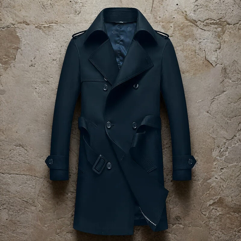 Slim Fit Double-Breasted Detachable Belt Trench Coat