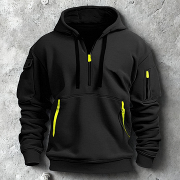 Knit Quarter-Zip Multi Pocket Ribbed Hoodie