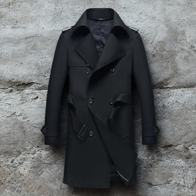 Slim Fit Double-Breasted Detachable Belt Trench Coat