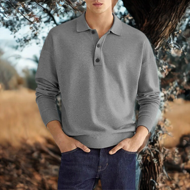 Relaxed Fit Cotton Blend Polo Sweater