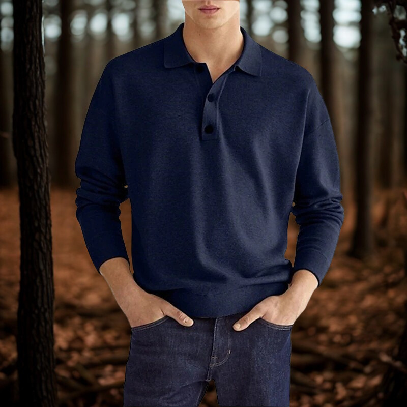 Relaxed Fit Cotton Blend Polo Sweater
