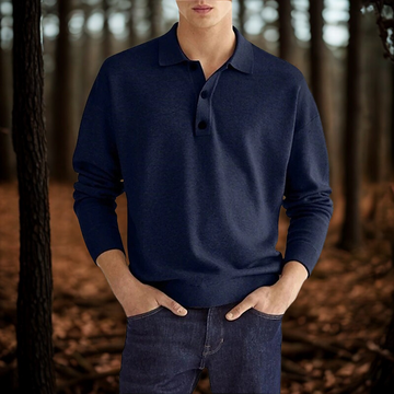 Relaxed Fit Cotton Blend Polo Sweater