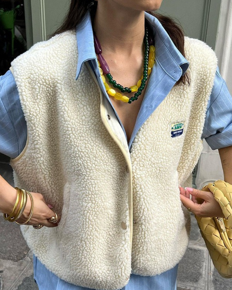 Bouclé Knit Button Front V-Neck Vest