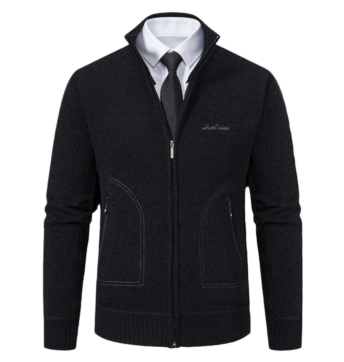 Knit Slim Fit High Stand Collar Cardigan