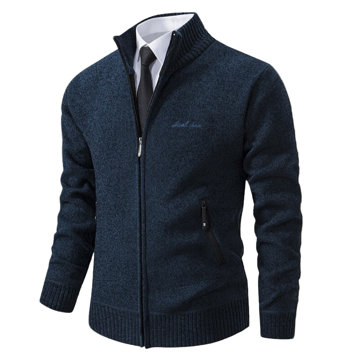 Knit Slim Fit High Stand Collar Cardigan