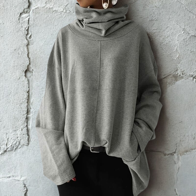 Cotton Blend Oversized Draped Cowl Neck Sweatshirt