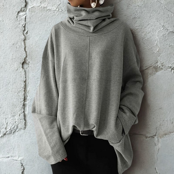Cotton Blend Oversized Draped Cowl Neck Sweatshirt
