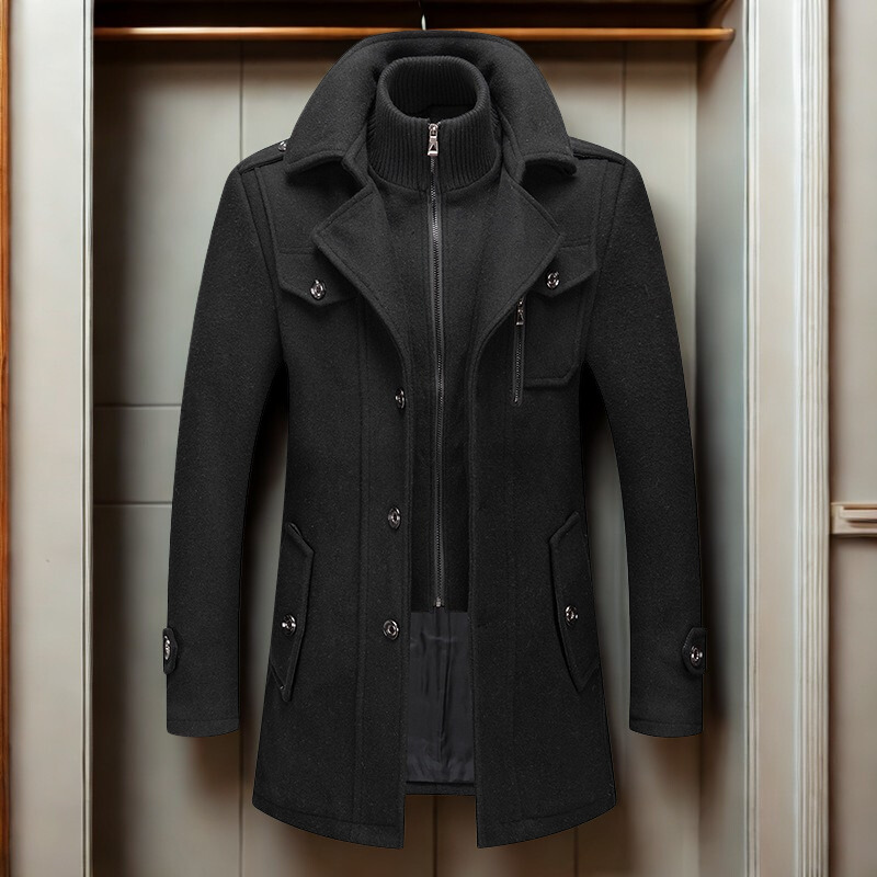 Wool Blend Slim Fit Double Collar Coat