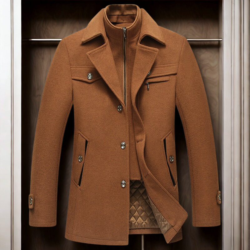 Wool Blend Slim Fit Double Collar Coat