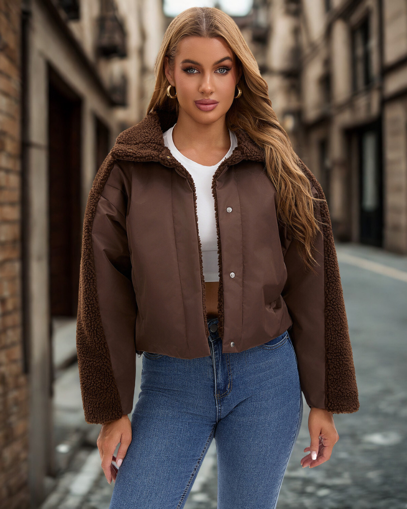 Sherpa Collar Loose Fit Cropped Jacket