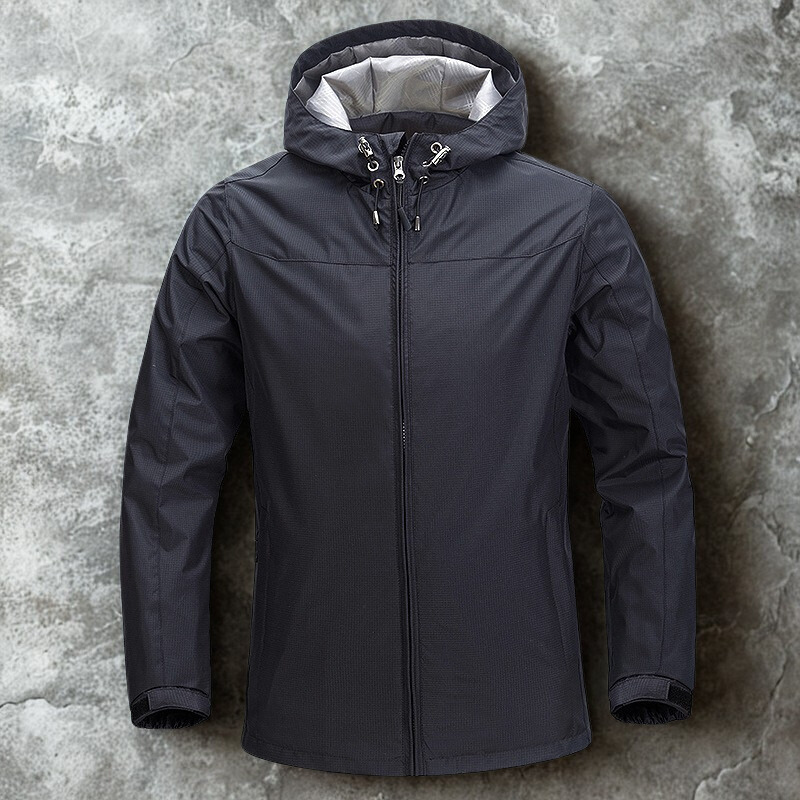 Wind Resistant Ripstop Two-Way Zipper Hooded Jacket