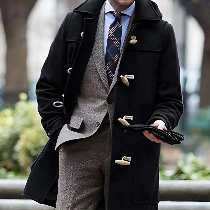 Wool Blend Hooded Toggle Trench Coat