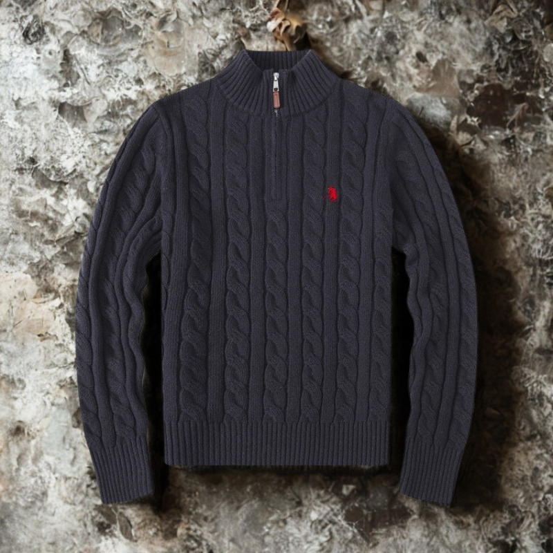Cotton Blend Cable Knit Quarter-Zip Sweater