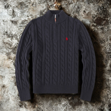 Cotton Blend Cable Knit Quarter-Zip Sweater