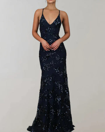 Deep V-neck Sequined Mermaid Evening Dress
