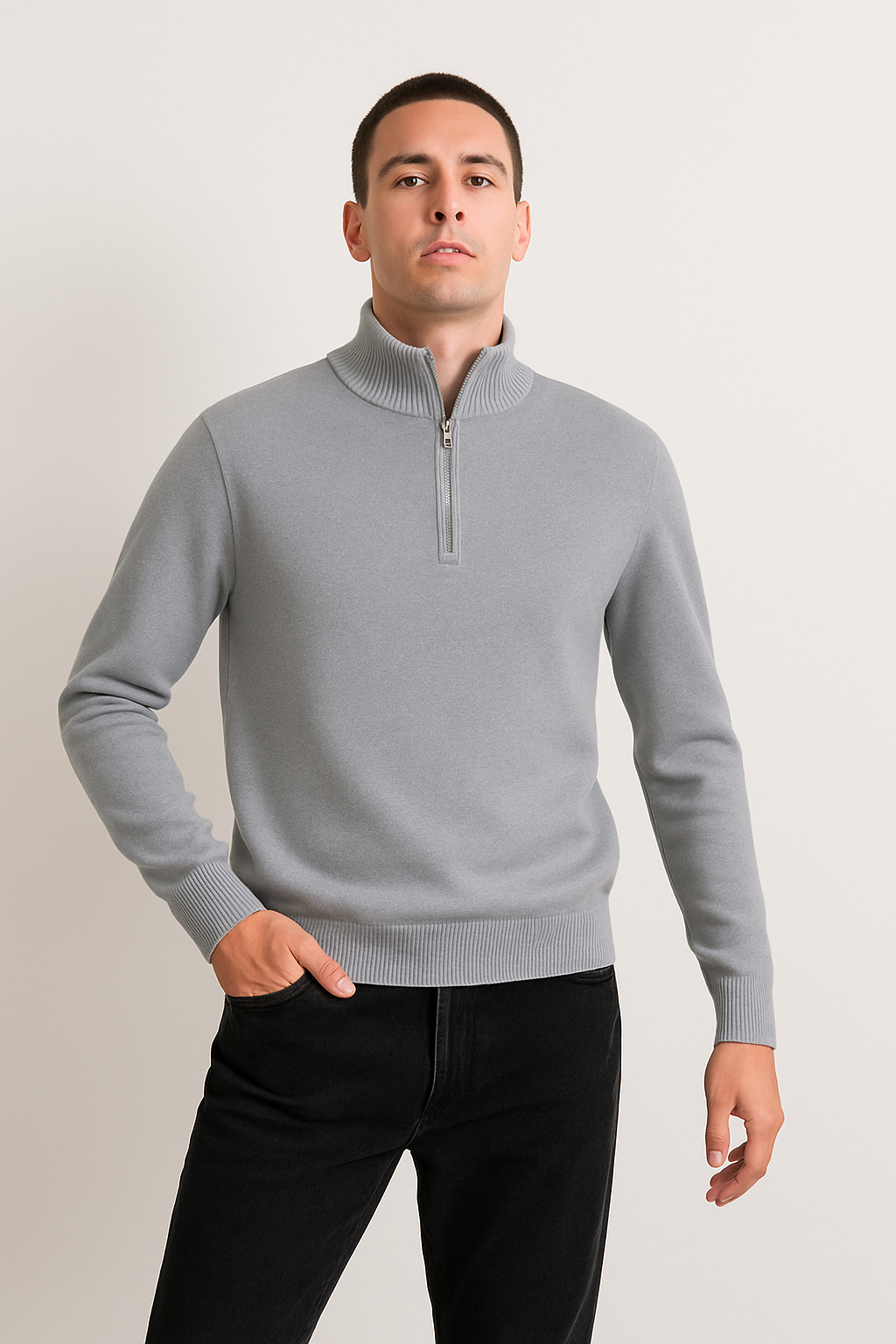 Wool Blend Ribbed Half Zip Sweater