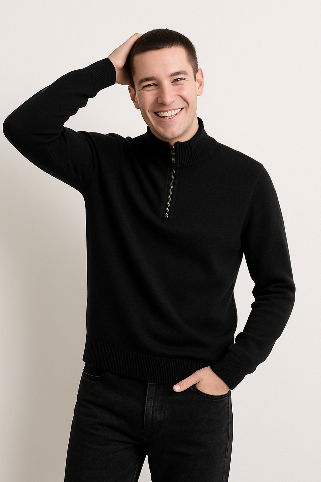 Wool Blend Ribbed Half Zip Sweater