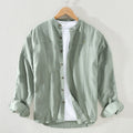 Men's Shirt - Mandarin Collar - Casual Fit - Breathable Lightweight Cotton - Long Sleeve
