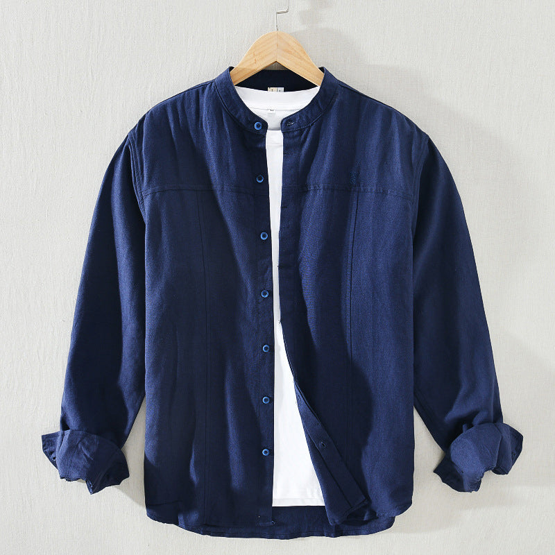 Men's Shirt - Mandarin Collar - Casual Fit - Breathable Lightweight Cotton - Long Sleeve