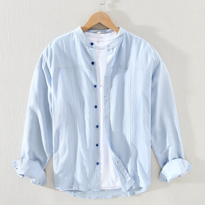 Breathable Lightweight Cotton Mandarin Collar Shirt
