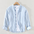 Men's Shirt - Mandarin Collar - Casual Fit - Breathable Lightweight Cotton - Long Sleeve