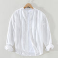 Men's Shirt - Mandarin Collar - Casual Fit - Breathable Lightweight Cotton - Long Sleeve