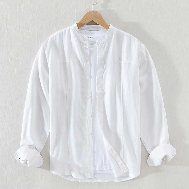 Men's Shirt - Mandarin Collar - Casual Fit - Breathable Lightweight Cotton - Long Sleeve
