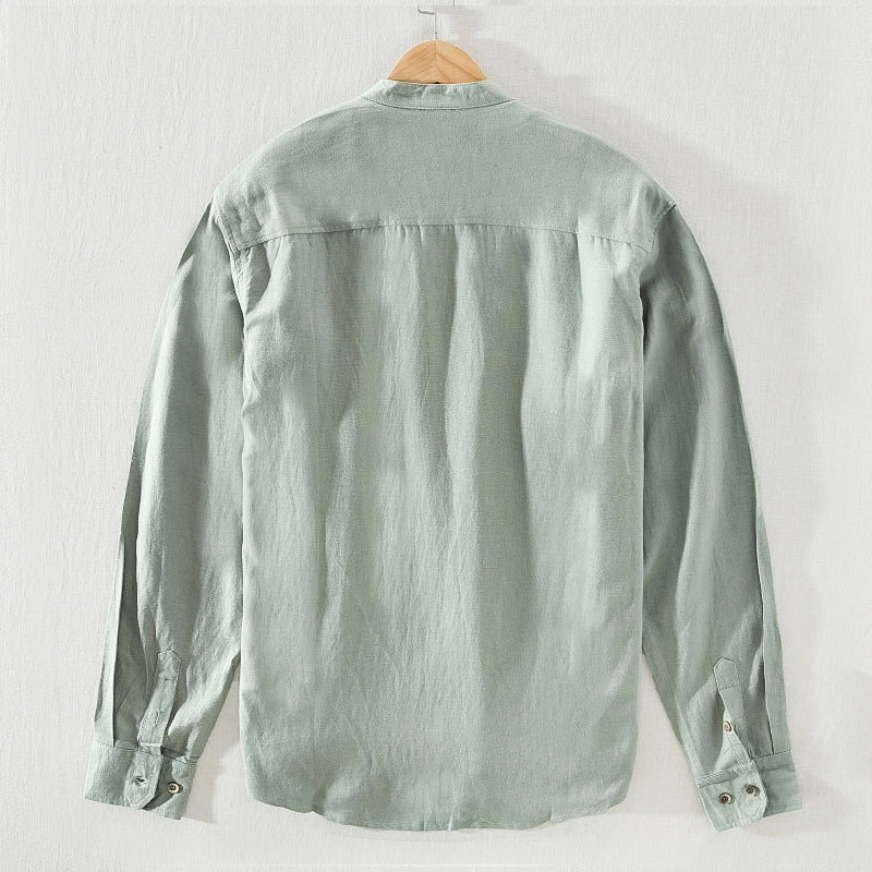 Men's Shirt - Mandarin Collar - Casual Fit - Breathable Lightweight Cotton - Long Sleeve