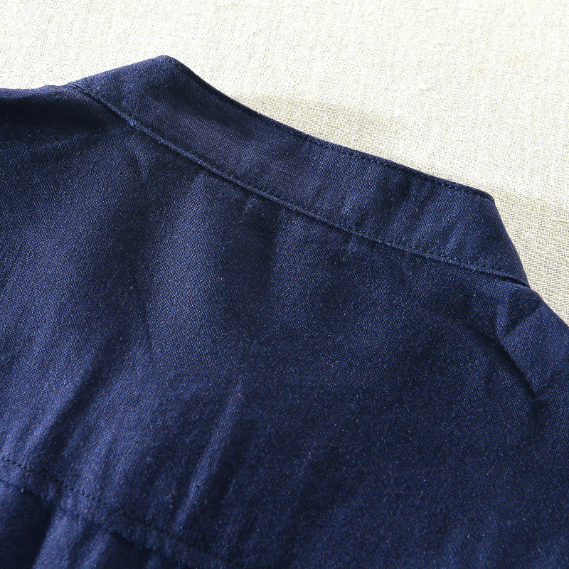 Men's Shirt - Mandarin Collar - Casual Fit - Breathable Lightweight Cotton - Long Sleeve