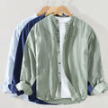 Men's Shirt - Mandarin Collar - Casual Fit - Breathable Lightweight Cotton - Long Sleeve