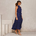 Women's Halterneck Dress - Sleeveless - A-line - Waistband - Light and Airy Long Model