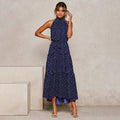Women's Halterneck Dress - Sleeveless - A-line - Waistband - Light and Airy Long Model