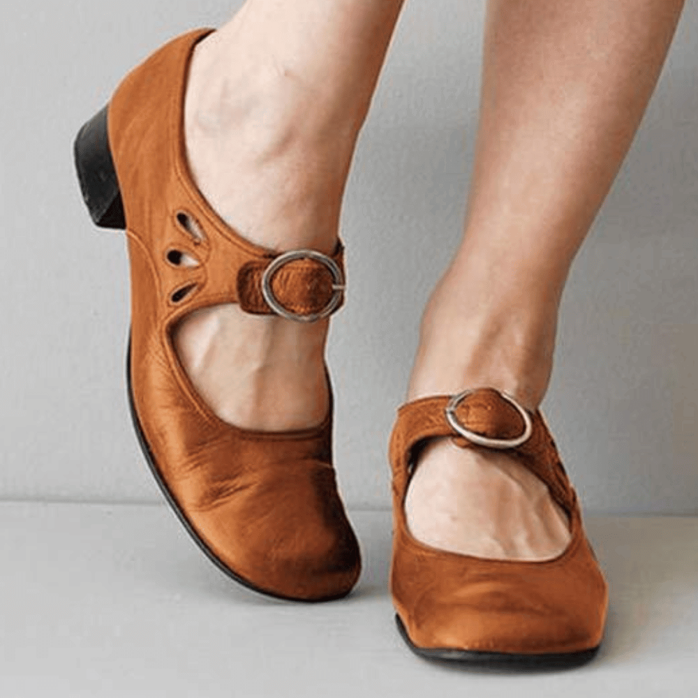 Leather Look Low Block Heel Mary Jane Shoes