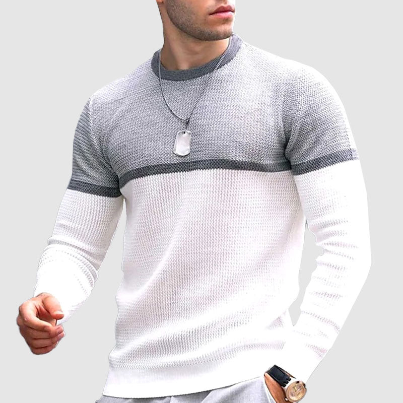 Joshua Wool Slim Fit Pullover Sweater | Color-Block Crewneck Sweater