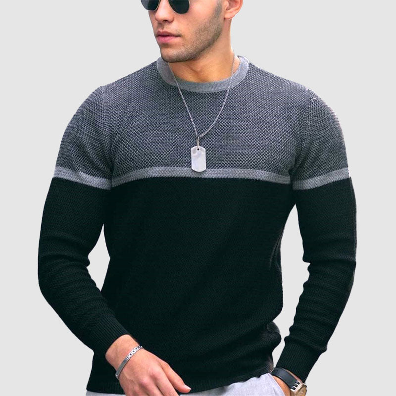 Joshua Wool Slim Fit Pullover Sweater | Color-Block Crewneck Sweater